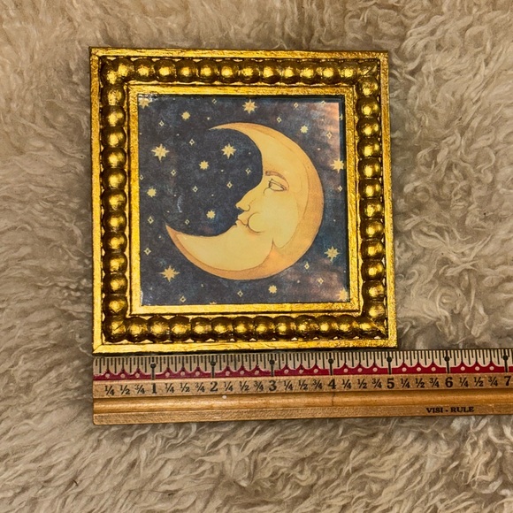 Celestial Moon & Stars Mary Beth Zeitz Gold Themed Copy Frame Art 5”x 5” - Picture 4 of 8